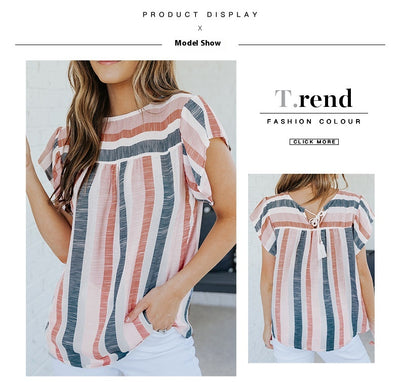 Blusa de Verano con Rayas y Contraste de Colores en Gasa - Image 8