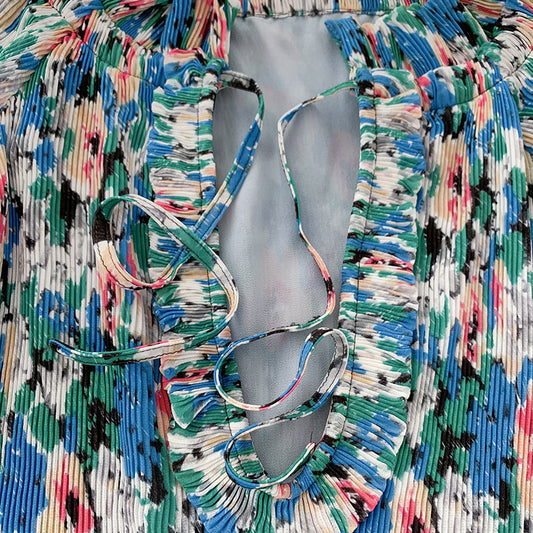 Blusa Georgette Estampada con Mangas Tres Cuartos y Detalles en Chifón - Image 2