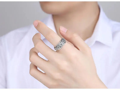 Anillo de Plata S925 Hexagrama Retro Ancho para Hombre - Image 12