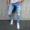 Jeans Slim Ajustados con Desgarre Estilo Europeo para Hombre