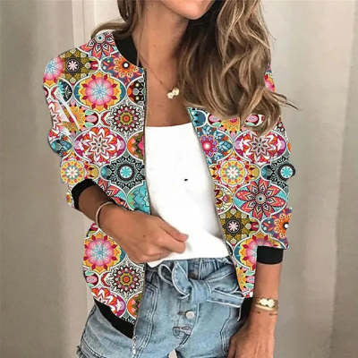 Abrigo Cardigan Estampado con Cuello Alto Suelto para Mujer - Image 9
