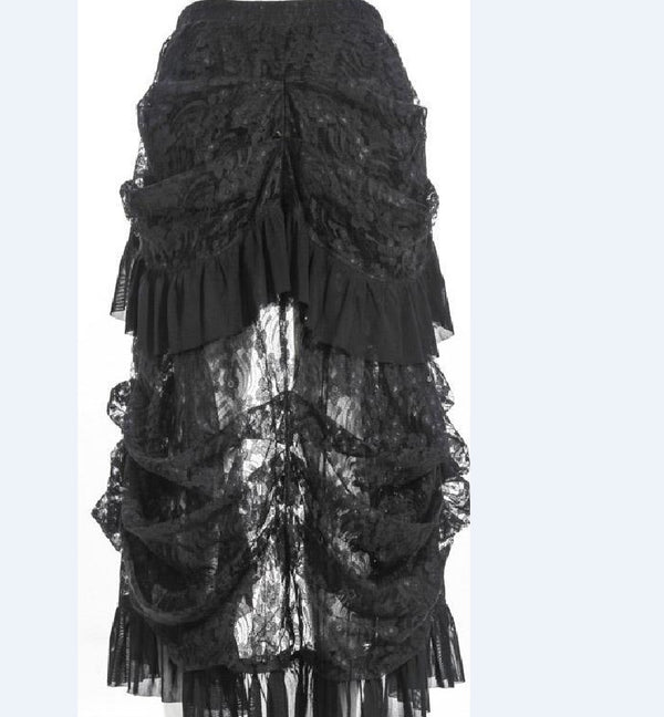 Vestido Gótico de Fiesta con Encaje y Cola de Pájaro