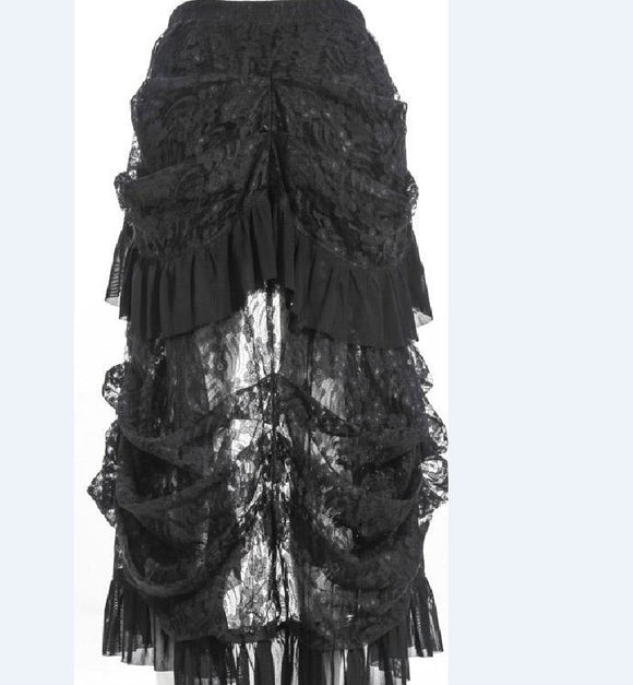 Vestido Gótico de Fiesta con Encaje y Cola de Pájaro