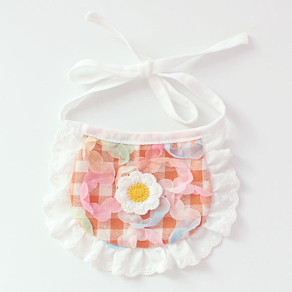 Babero Absorbente Cuadros para Perros con Encaje Decorativo