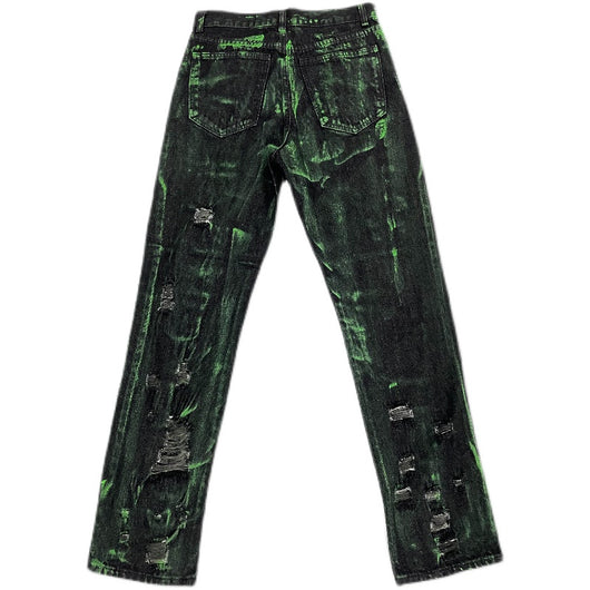 Jeans Verdes Neón Rotos Desteñidos con Tinta Fluorescente - Image 3