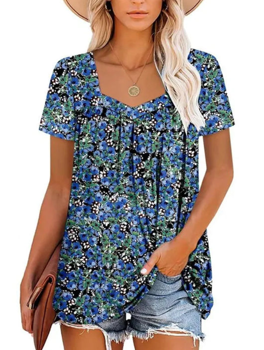 Camiseta Suelta Estampada Cuello Cuadrado Manga Corta para Mujer - Image 12
