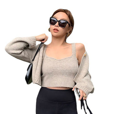 Conjunto de Suéter Tejido Escote V Versión Coreana para Otoño e Invierno - Image 2
