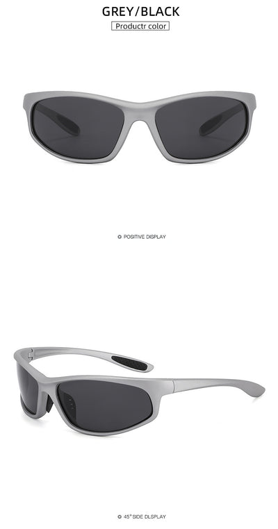 Black sports sunglasses with dark gray lenses and a matte finish, featuring a wrap-around frame style. - Image 16