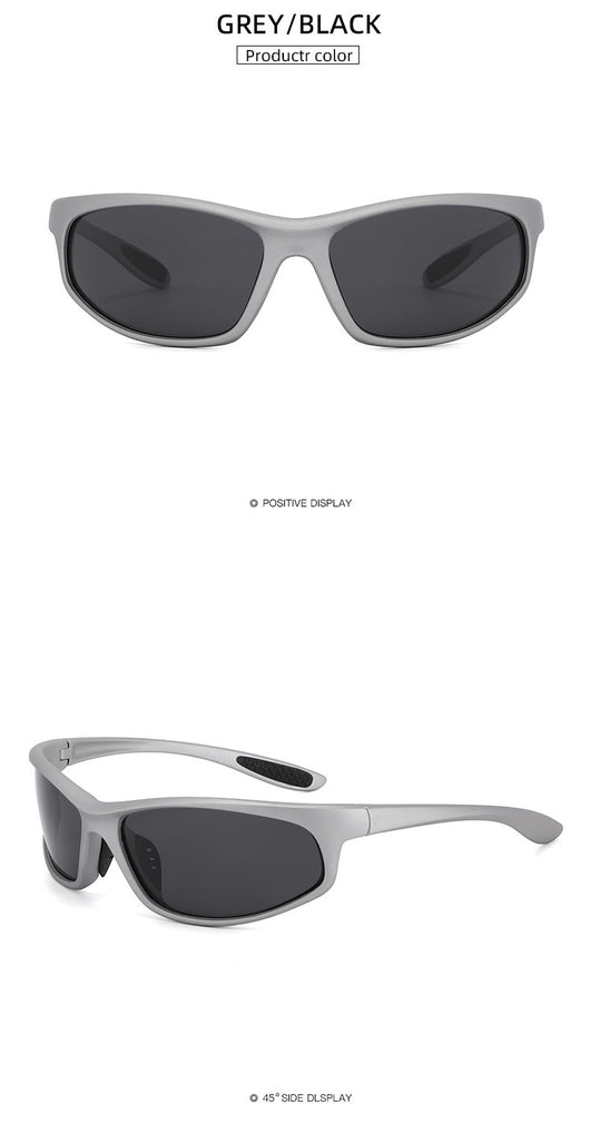 Black sports sunglasses with dark gray lenses and a matte finish, featuring a wrap-around frame style. - Image 16