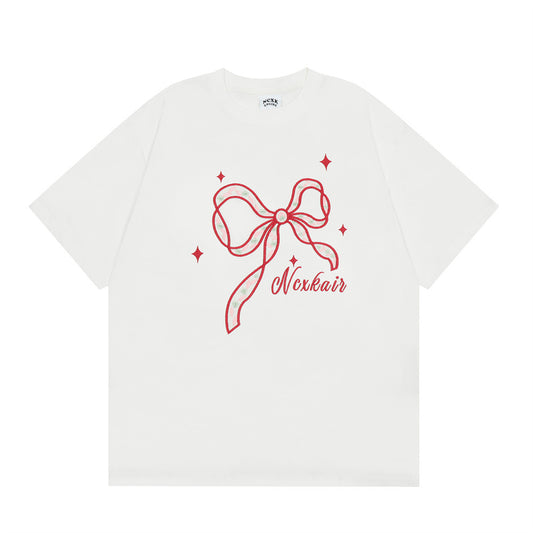 Camiseta Manga Corta con Bordado de Moño Unisex