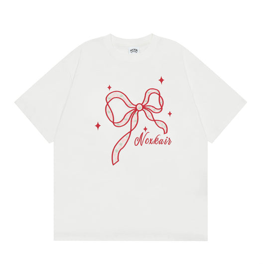 Camiseta Manga Corta con Bordado de Moño Unisex