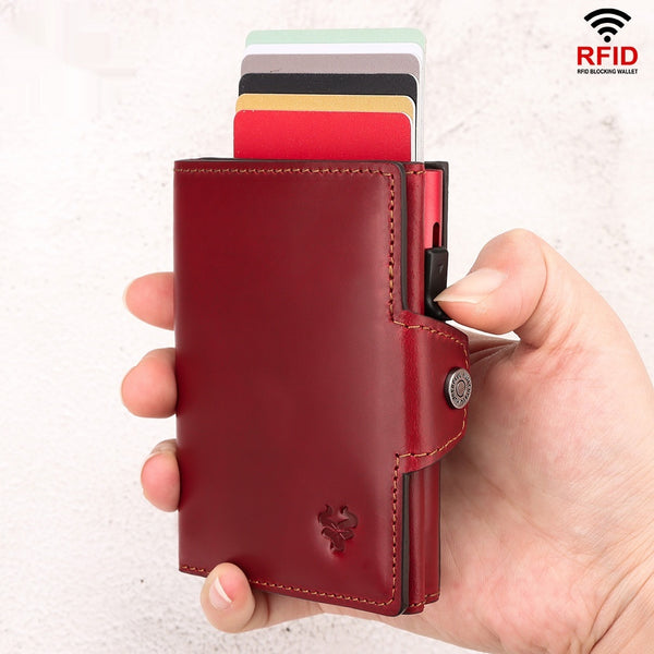Billetera Monedero de Cuero Crazy Horse con Dispensador Automático de Tarjetas