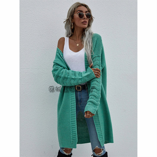 Cardigan Largo Tejido Liso para Mujer - Suéter de Moda Versátil - Image 9