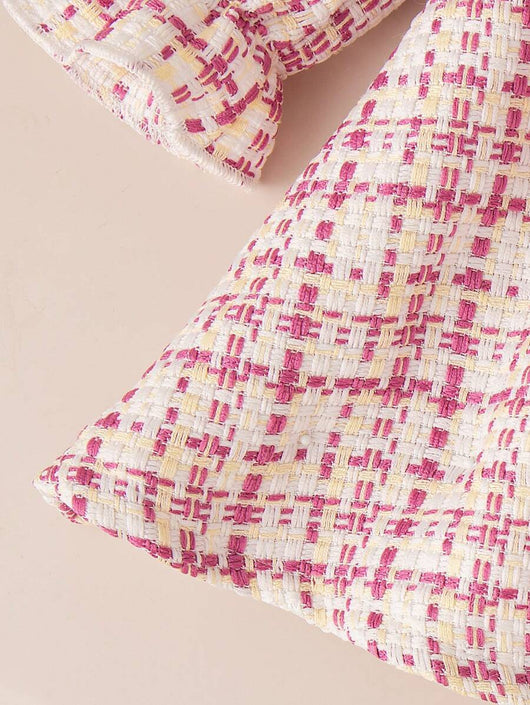 Vestido Infantil Cuadros con Cuello de Encaje y Moño - Image 13