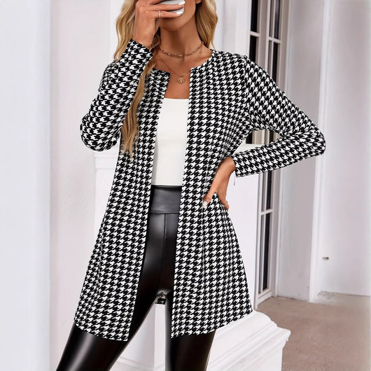 Abrigo Estampado Dos Estaciones para Mujer - Cuello Redondo Traje Pequeño - Image 6