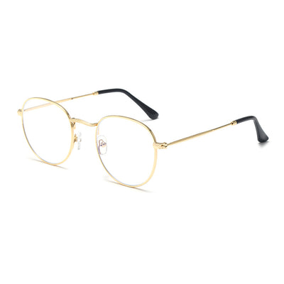 Black metal round frame anti-blue ray glasses with clear lenses, shown at an angle on a white background. - Image 6