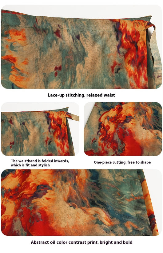 Falda Larga de Satén con Estampado Artístico Vacacional - Image 11