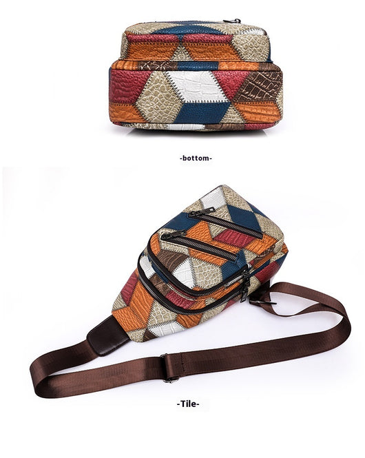 Bolso Cruzado de Gran Capacidad con Textura de Cuero PU Suave y Bloques de Color - Image 9
