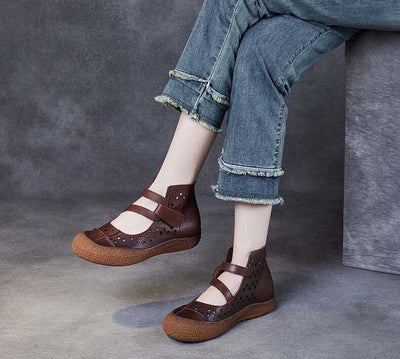 Sandalias Planas de Cuero Retro con Diseño Calado y Suela Antideslizante - Image 8