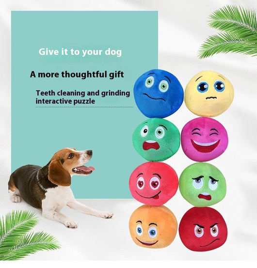 Colorful pet puzzle balls with cartoon faces and cactus designs, packaged in a clear drawstring bag. - Image 7