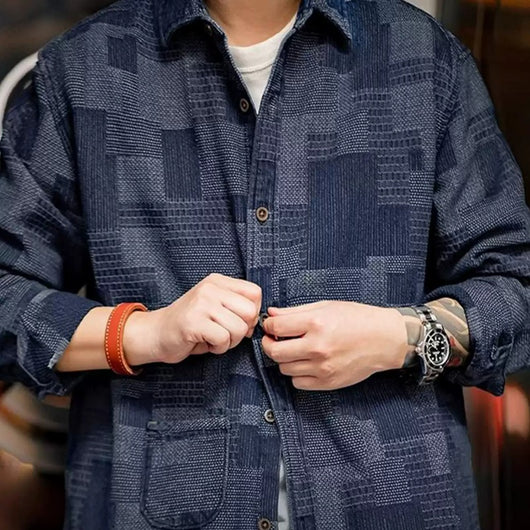 Camisa Denim Cuadros con Costuras Reforzadas - Manga Larga Casual - Image 9