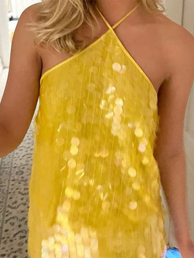 Top Halter Dorado con Lentejuelas para Mujer - Image 3
