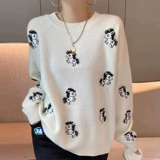 Suéter para Mujer con Bordado de Caballo Elegante - Image 12