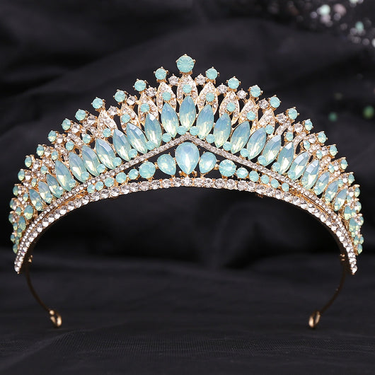 Corona Nupcial de Cristal Verde Brillante con Aleación y Incrustaciones - Image 66