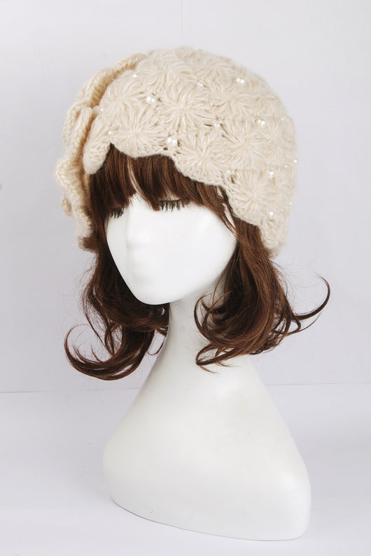 Gorro de Lana Tejido a Mano con Perlas para Mujer - Image 4