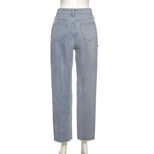Jeans Rectos Talle Alto con Diseño Hueco Estampado - Image 5