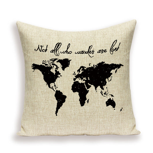 Funda de Almohada Retro con Mapa del Mundo Europeo - Cojín Decorativo Estilo Marroquí en Lino - Image 47