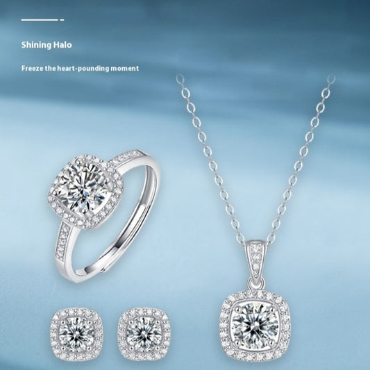 Conjunto de Anillo y Collar Moissanita Estilo Coreano Asterismo