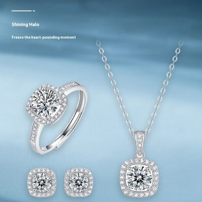 Conjunto de Anillo y Collar Moissanita Estilo Coreano Asterismo