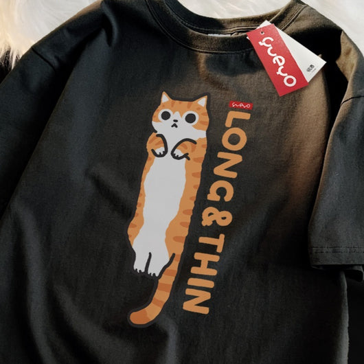 Camiseta Holgada Gato Naranja Tabby Primavera - Manga Corta Estilo Siam - Image 7