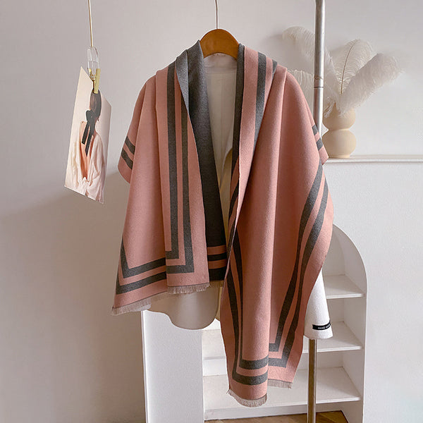 Bufanda Térmica Mujer con Patrón Geométrico y Líneas Jacquard