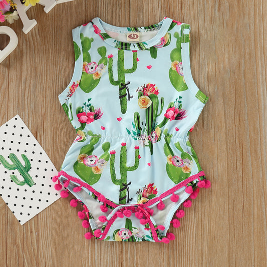 Mono Infantil sin Mangas con Estampado de Cactus y Borlas - Image 2