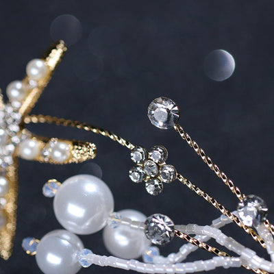 Diadema Estrella de Mar con Perlas para Novia - Joya de Cabello Elegante - Image 3