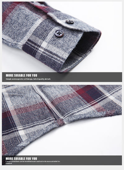 Camisa de Cuadros Algodón Peinado Manga Larga para Hombre - Casual Profesional Otoño Invierno - Image 22