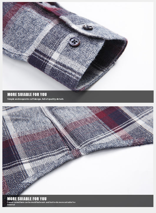 Camisa de Cuadros Algodón Peinado Manga Larga para Hombre - Casual Profesional Otoño Invierno - Image 22