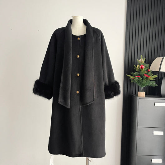 Abrigo de Lana Doble Faz con Mangas de Peluche Premium para Otoño e Invierno