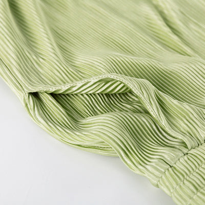 Conjunto Casual: Blusa Verde Manga Corta + Pantalón Plisado Talle Alto - Image 34