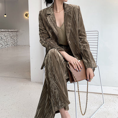 Blazer Mujer Terciopelo Dorado Estilo Francés Primavera Otoño - Image 12