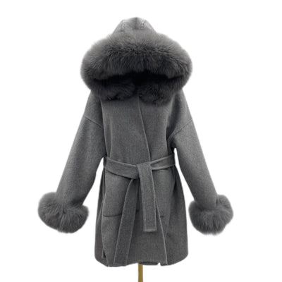 Abrigo de Lana Reversible con Cuello de Pelaje Oversized - Image 4