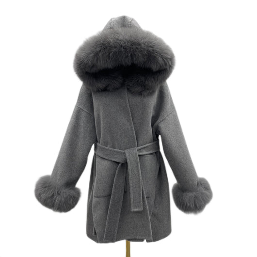 Abrigo de Lana Reversible con Cuello de Pelaje Oversized - Image 4