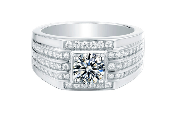 Anillo de Plata 925 con Moissanita de 1 Quilate para Hombre