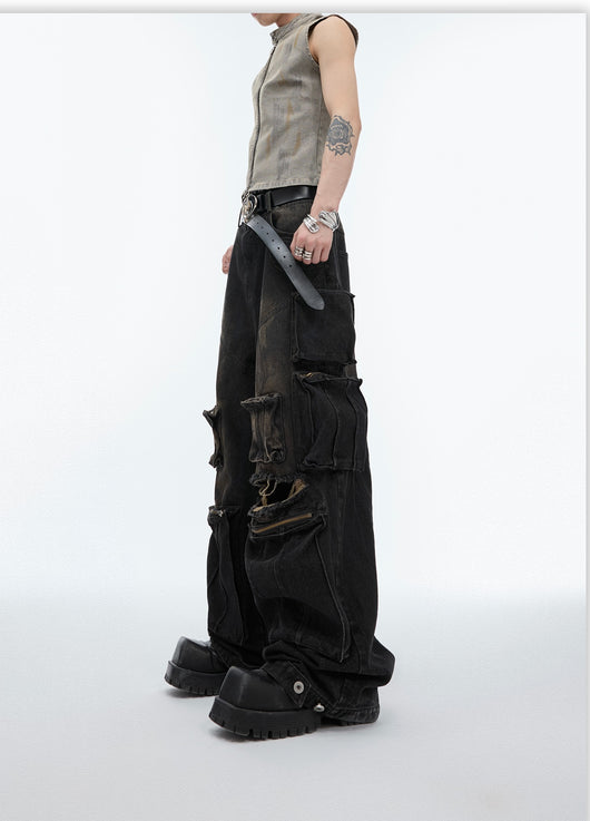 Jeans Artesanales Multibolsillos con Detalles Desgastados - Image 13