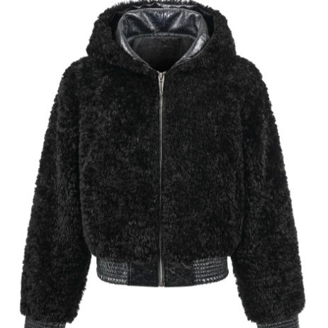 Chaqueta Hoodie de Piel Sintética con Detalles de Cuero - Image 2
