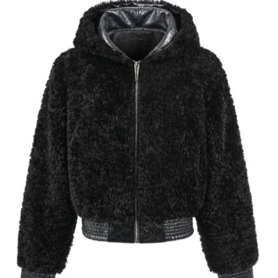 Chaqueta Hoodie de Piel Sintética con Detalles de Cuero - Image 2