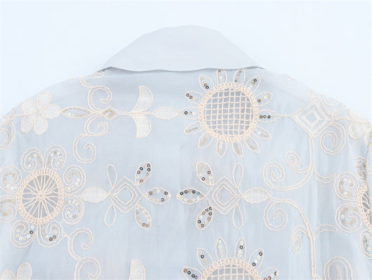 Camisa Larga Bordada con Lentejuelas y Estampado Étnico - Image 15