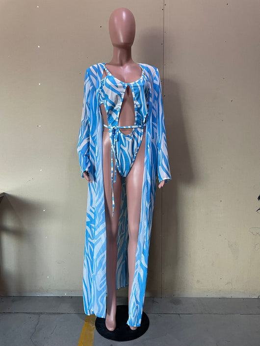 Traje de Baño Dos Piezas con Capa Estampada para Mujer - Image 4